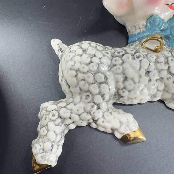 1950s Ceramic Lamb Shell Whimsical Hand Painted Wall Hanging Plaque Figure VTG - Picture 12 of 16